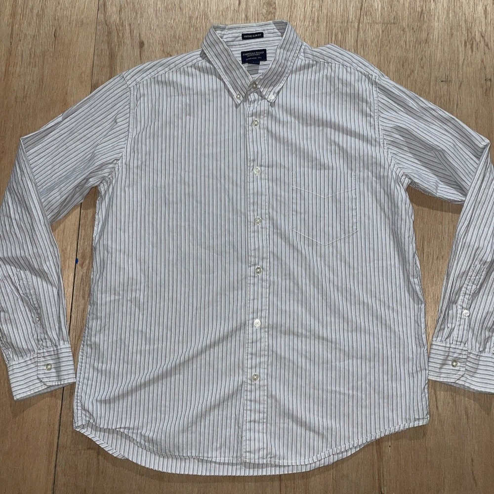 American Eagle Shirt Mens Large Vintage Fit Blue Striped Long Sleeve Button Up